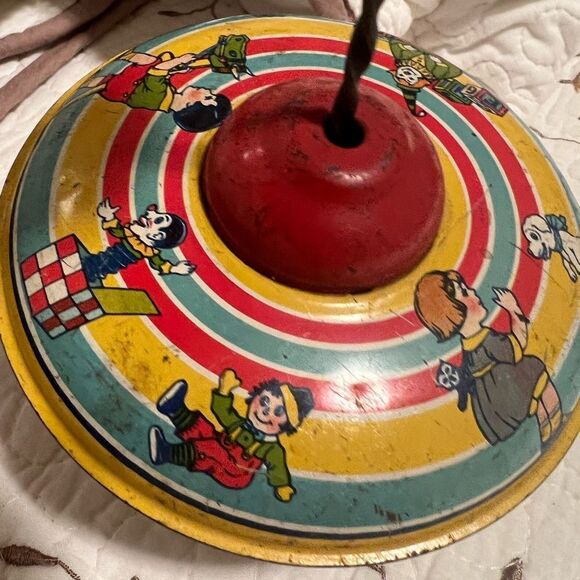 Vintage 1930s Spinning Top Toy Tin & Wood - Picture 2 of 13